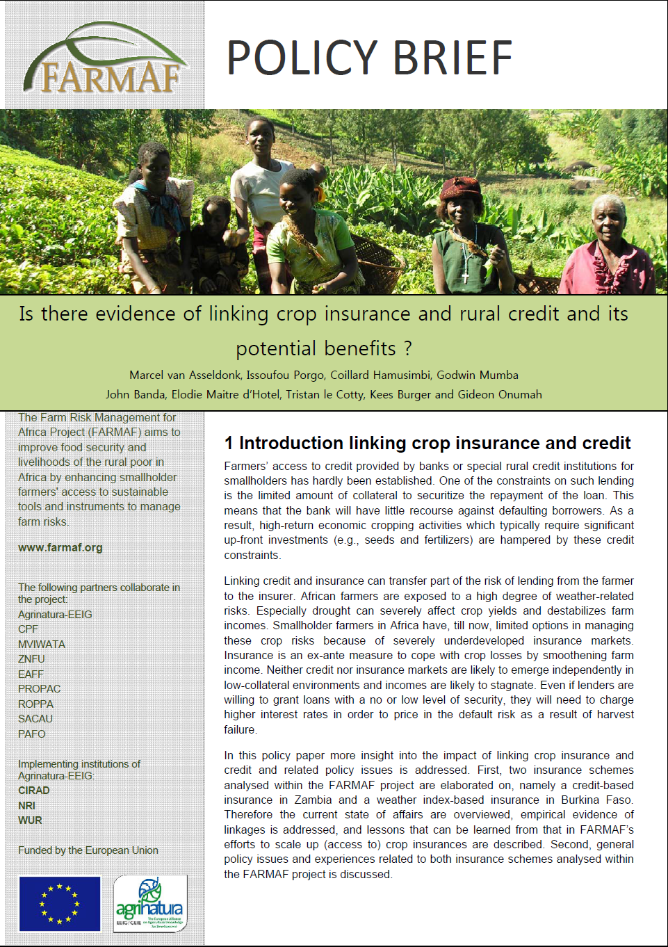 farmaf policy brief insurance
